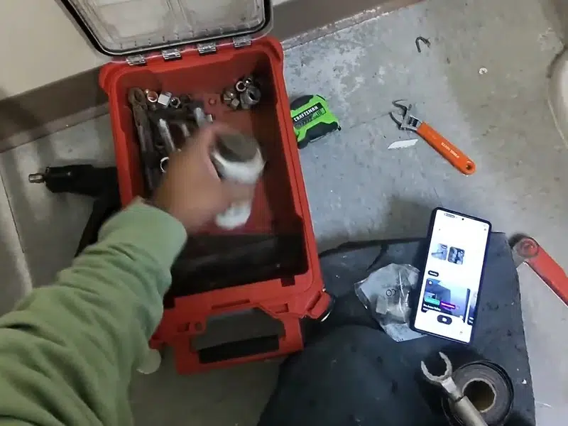 Red sewer camera monitor and tools on floor for south stanton in South Stanton
